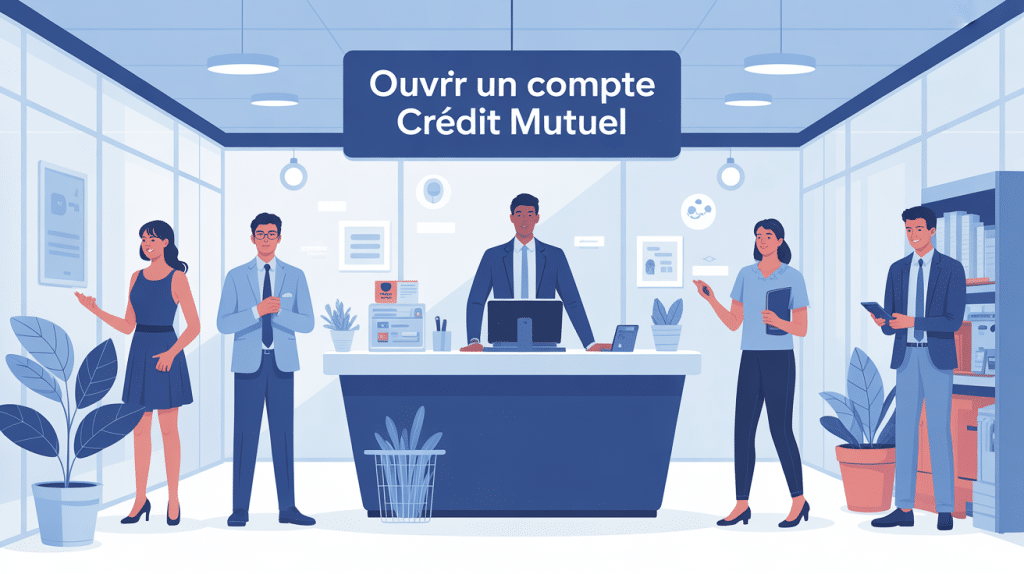 credit mutuel ouvrir un compte illustration agence bancaire moderne