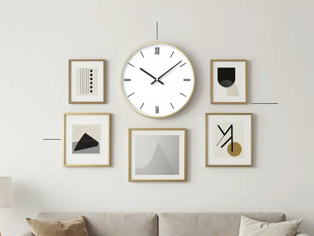 Horloge murale design pour salon idée de composition murale