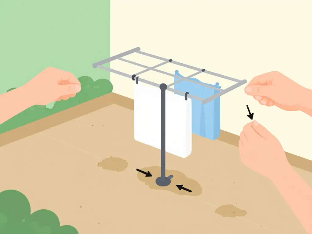 Étapes installation séchoir parapluie Lidl en jardin, schéma clair