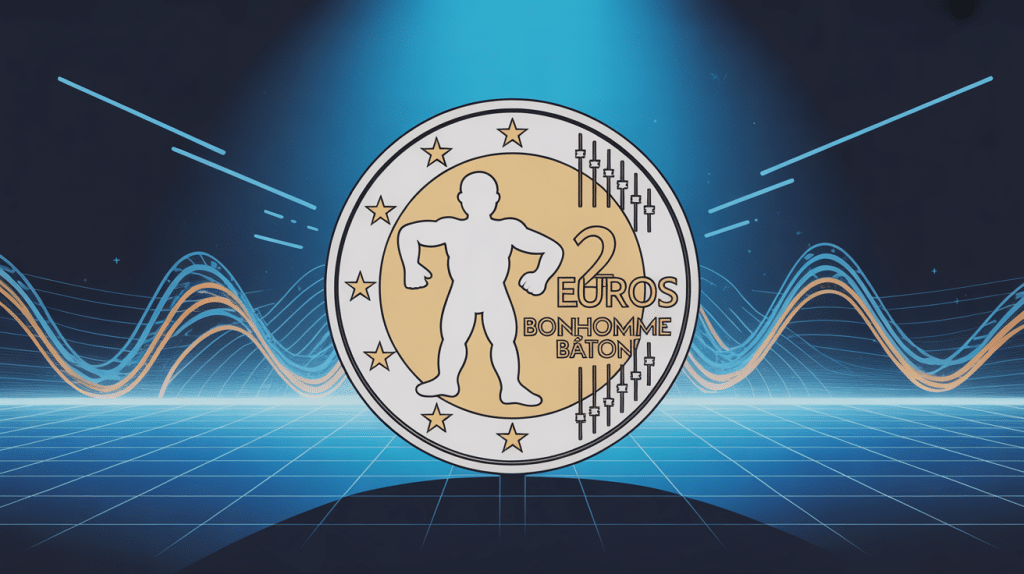 piece 2 euro bonhomme baton sur fond stylise