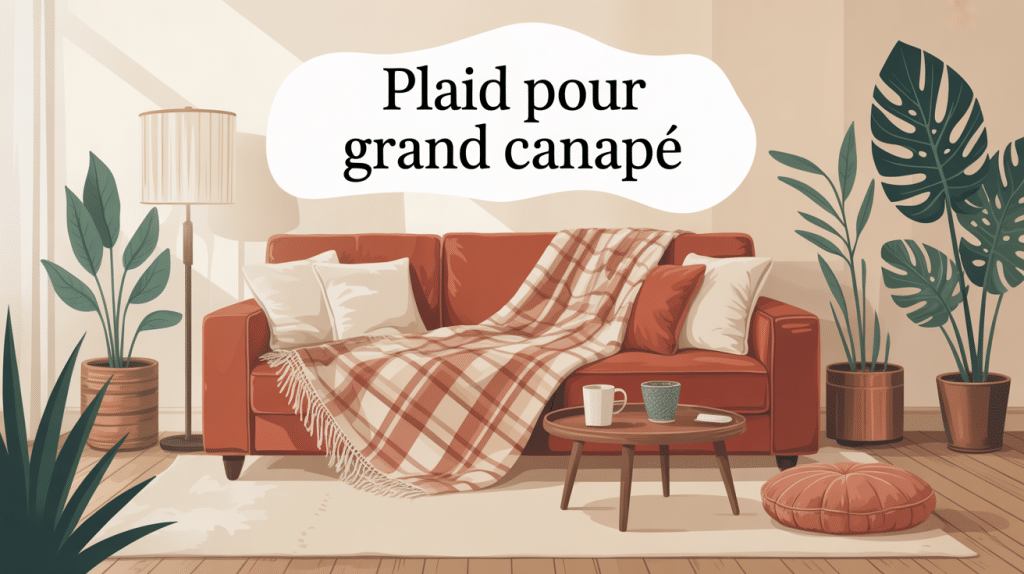 salon avec plaid pour grand canapé élégant