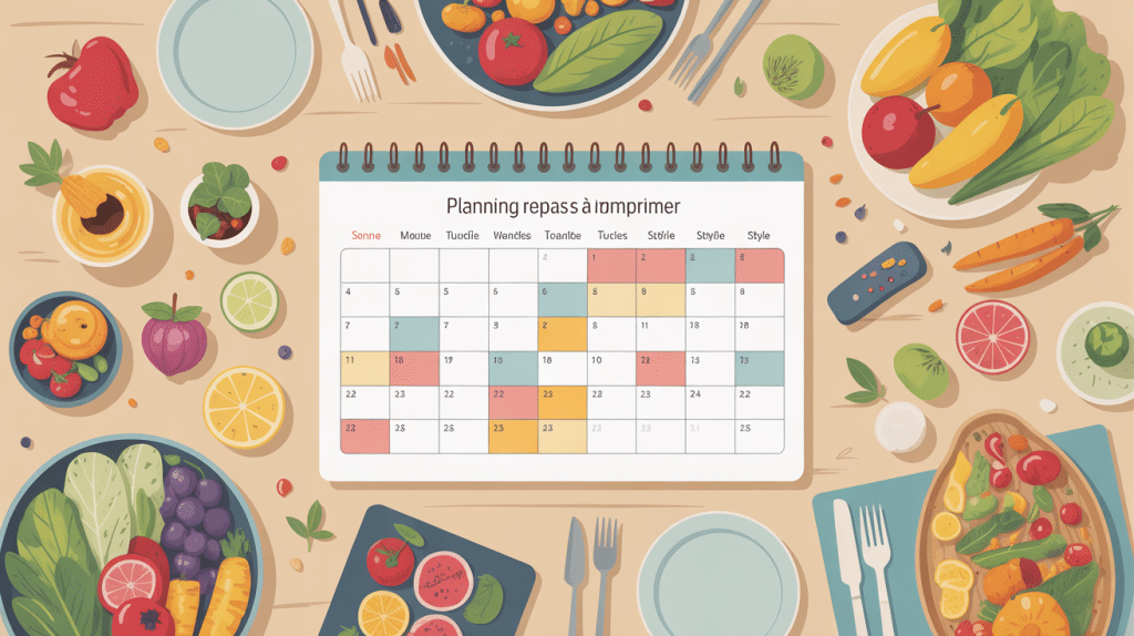 planning repas mois à imprimer sur table de cuisine calendrier coloré