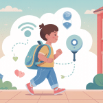 Enfant serein avec traceur GPS enfant illustration