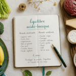 Aliment acide ou basique sur table en flat-lay