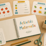Bureau d'activité maternelle avec fiches et fournitures