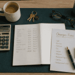 Bureau PME avec carnet charges fixes et calculatrice