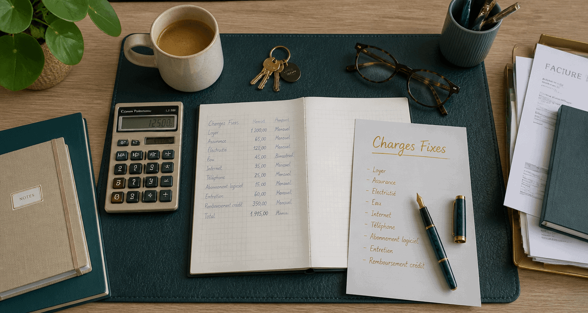 Bureau PME avec carnet charges fixes et calculatrice