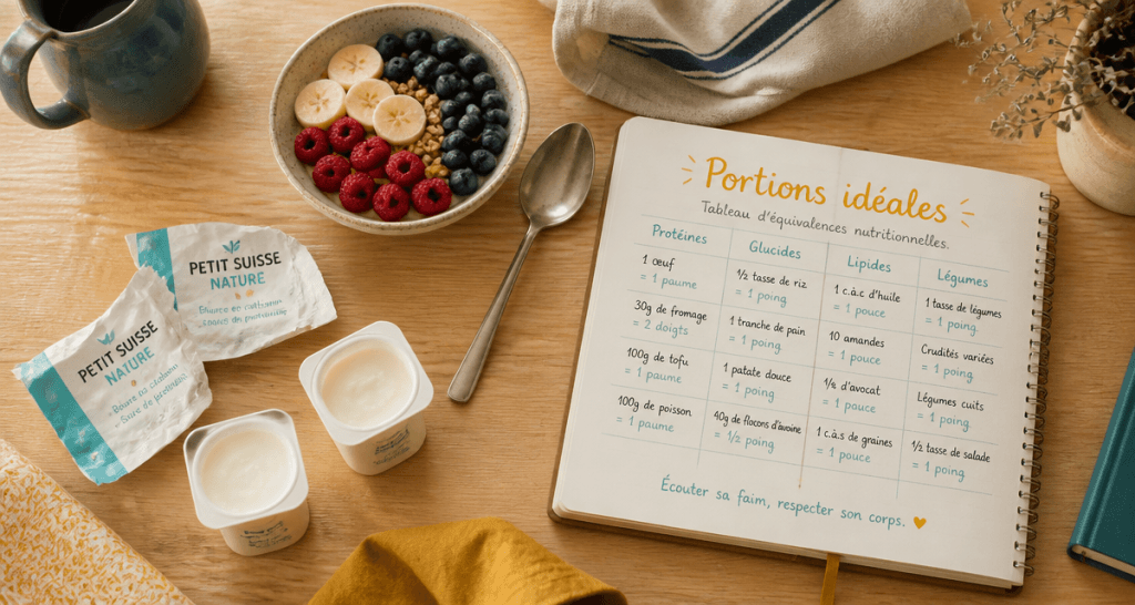 combien de petit suisse par jour sur table avec fruits et carnet