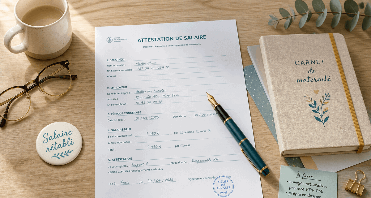 Enchaîner arrêt maladie et congé maternité, attestation de salaire sur bureau