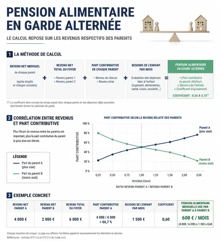Infographie sur le calcul de la pension alimentaire en garde alternée