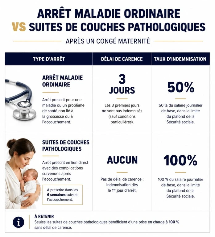 Tableau comparatif des droits et indemnités en cas d'arrêt maladie après un congé maternité