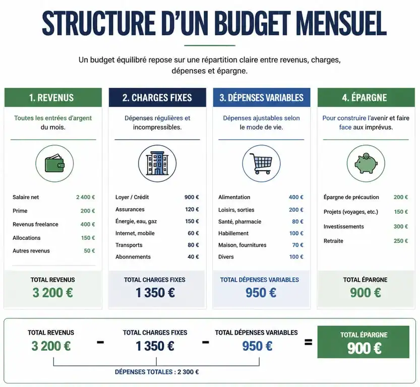 Exemple de structure pour une feuille de budget mensuel vierge à imprimer