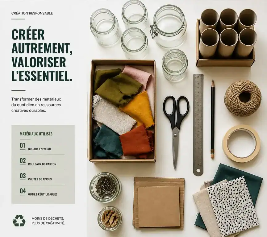 Espace de travail pour faire des activités manuelles avec des matériaux de récupération