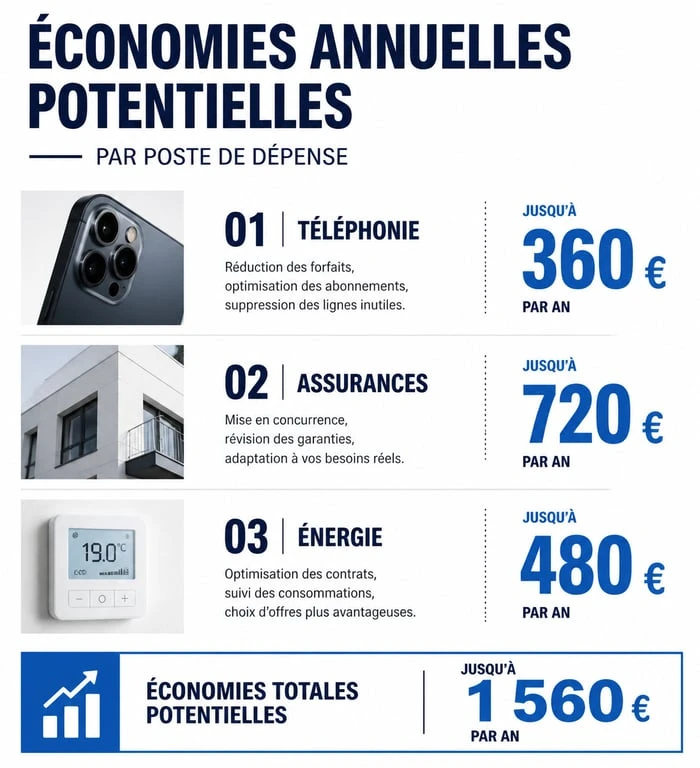 Infographie des économies annuelles pour dépenser moins au quotidien