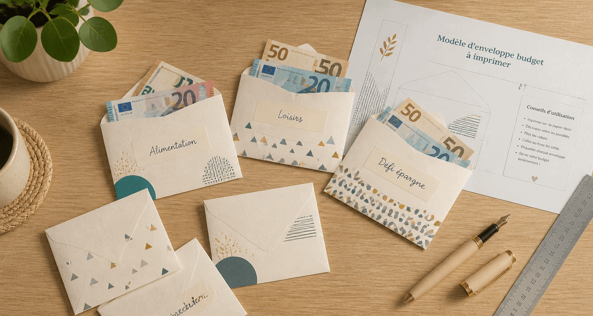 enveloppe budget à imprimer avec euros sur table