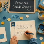 exercice grande section enfants manipulent jetons et formes