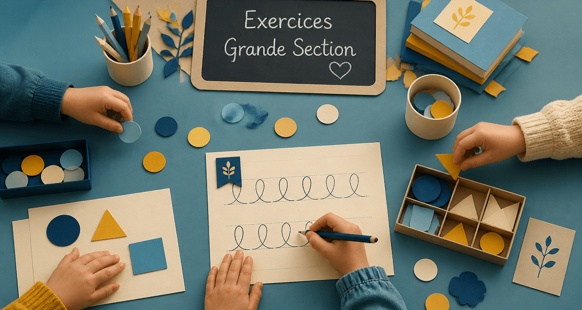 exercice grande section enfants manipulent jetons et formes