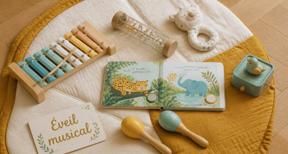jeux musical pour bebe sur tapis d eveil avec instruments