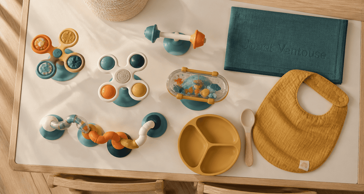 Jouet ventouse bebe sur table repas