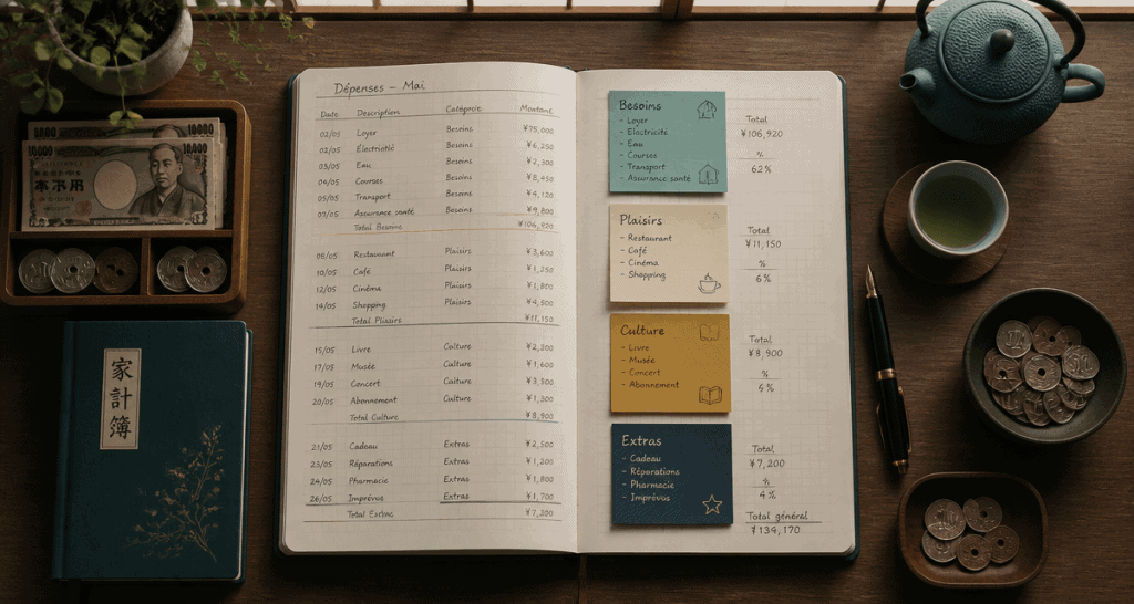 kakeibo carnet 4 categories post-it