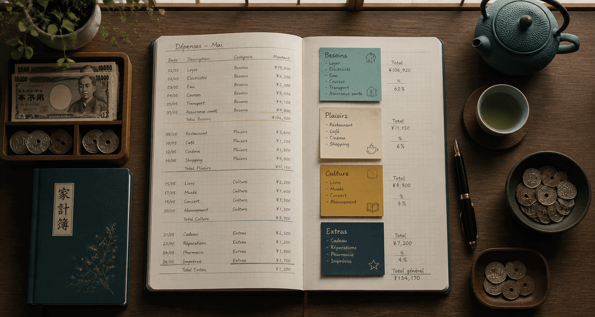 kakeibo carnet 4 categories post-it
