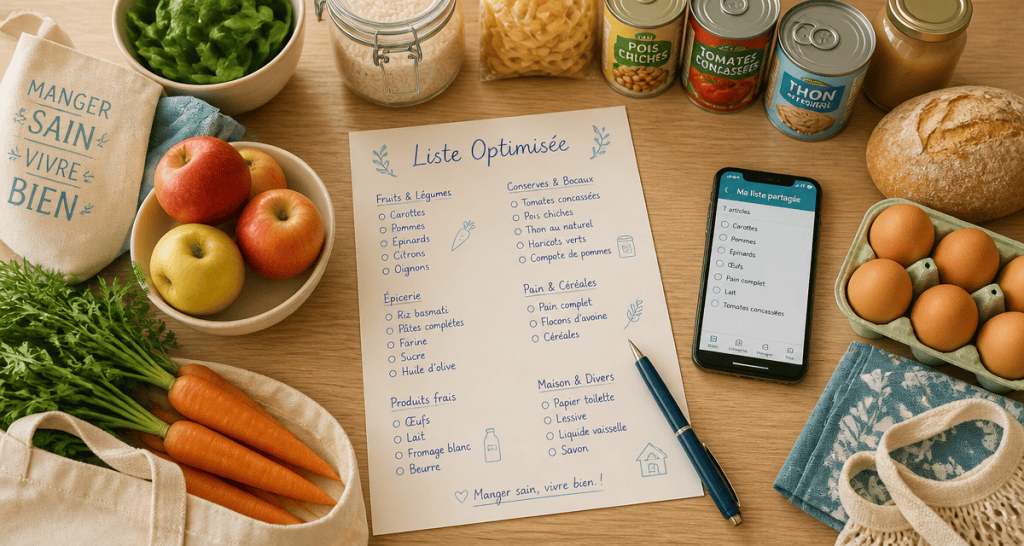 liste courses alimentaires manuscrite avec produits essentiels