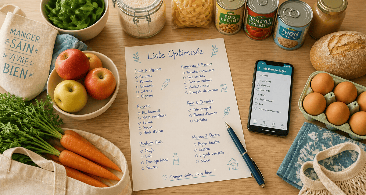 liste courses alimentaires manuscrite avec produits essentiels