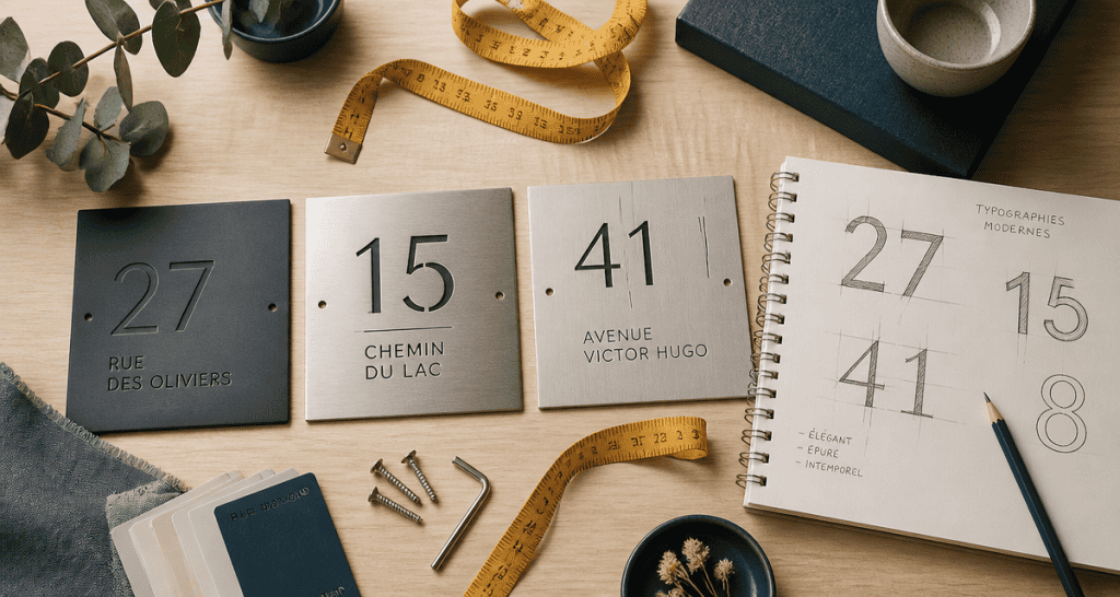 Numero de maison design échantillons matériaux fixation