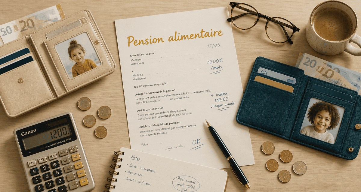 pension en garde alternée calcul et document sur table