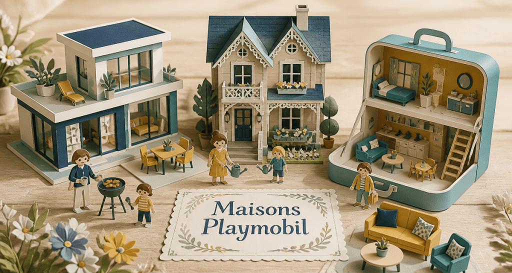 playmobil maison miniatures sur table en bois