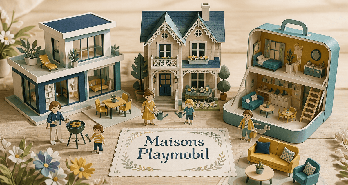 playmobil maison miniatures sur table en bois