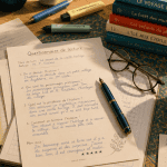 questionnaire de lecture sur bureau d'écolier