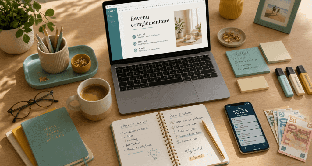Télétravail pour arrondir ses fins de mois, bureau organisé et lumineux