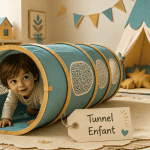 tunnel enfant bleu moutarde dans salon