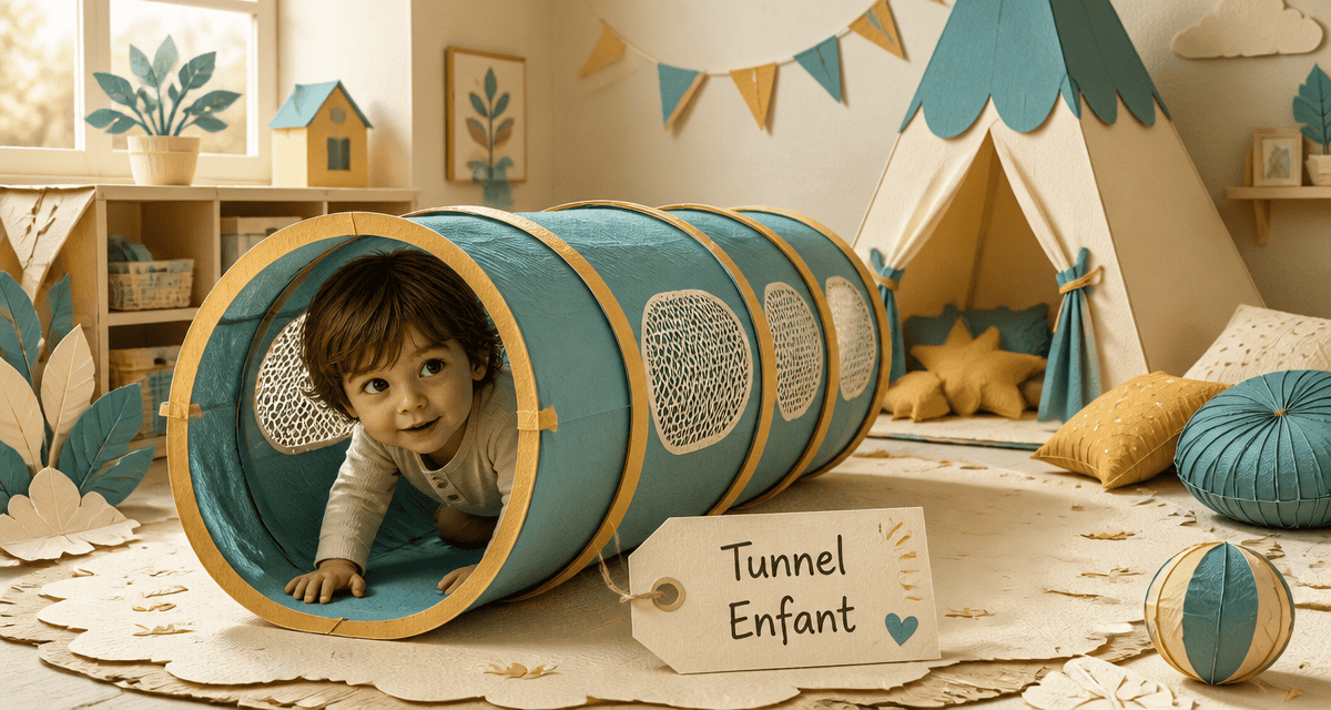 tunnel enfant bleu moutarde dans salon