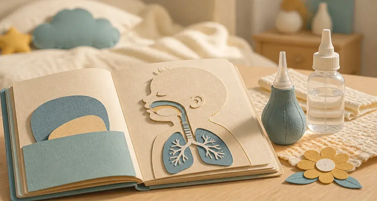 Bébé fait des bruits de gorge : schéma voies respiratoires et aspiration nasale