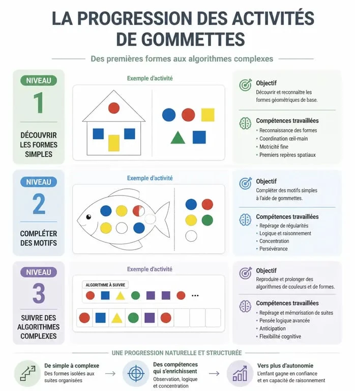 Progression pédagogique des activités avec dessin gommette PDF pour enfants de la maternelle