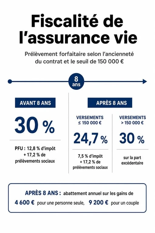 Infographie explicative de la flat tax et fiscalité assurance vie