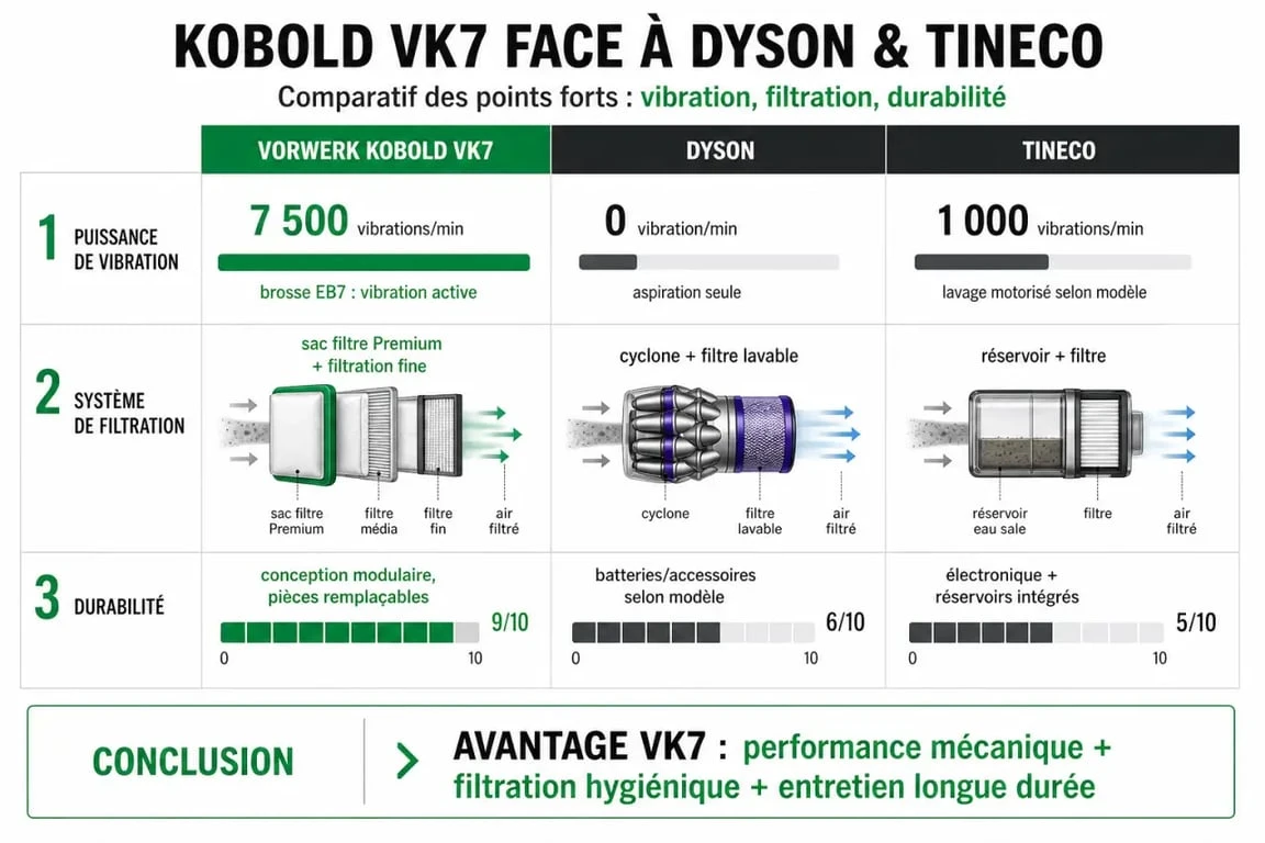 Comparatif des performances de l'aspirateur laveur Vorwerk Kobold VK7 face à la concurrence