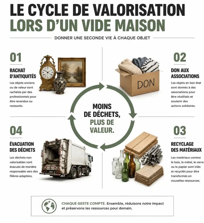 Infographie sur le processus de valorisation des objets lors d'un vide maison à Marseille