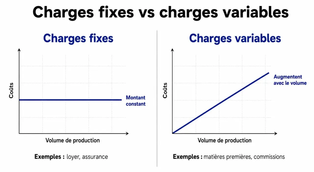 Schéma comparatif des charges fixes et charges variables en comptabilité