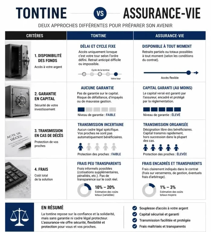 Comparatif tontine Le Conservateur et assurance-vie : risques et différences pour l'épargnant
