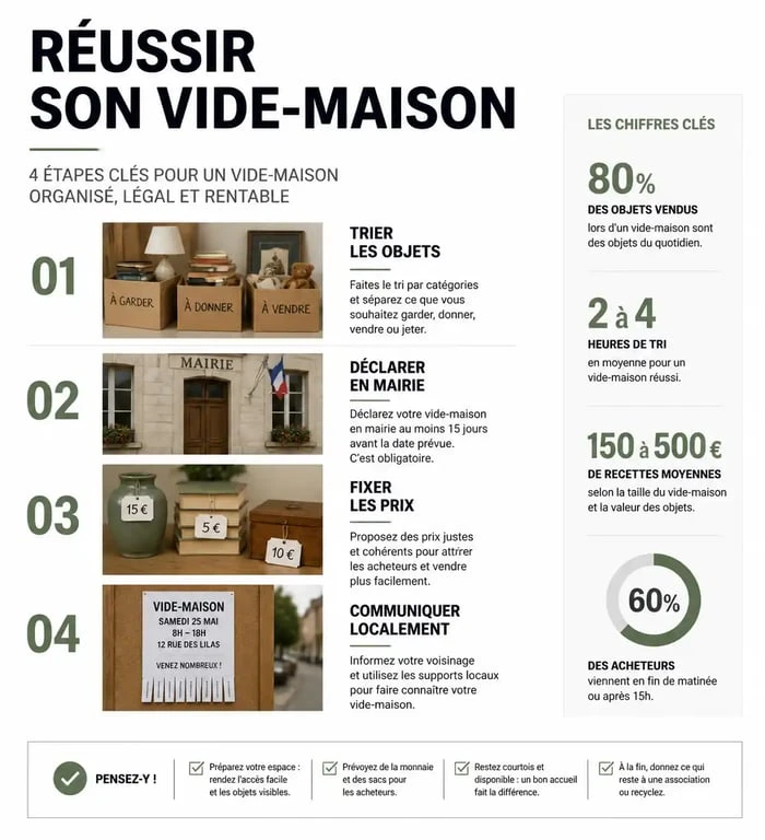 Infographie sur les étapes pour organiser un vide-maison dans le 94 avec succès