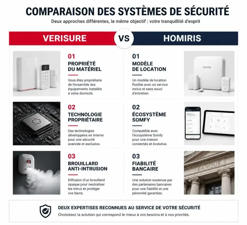 Comparatif des systèmes de télésurveillance Verisure ou Homiris : différences entre achat de matériel et location