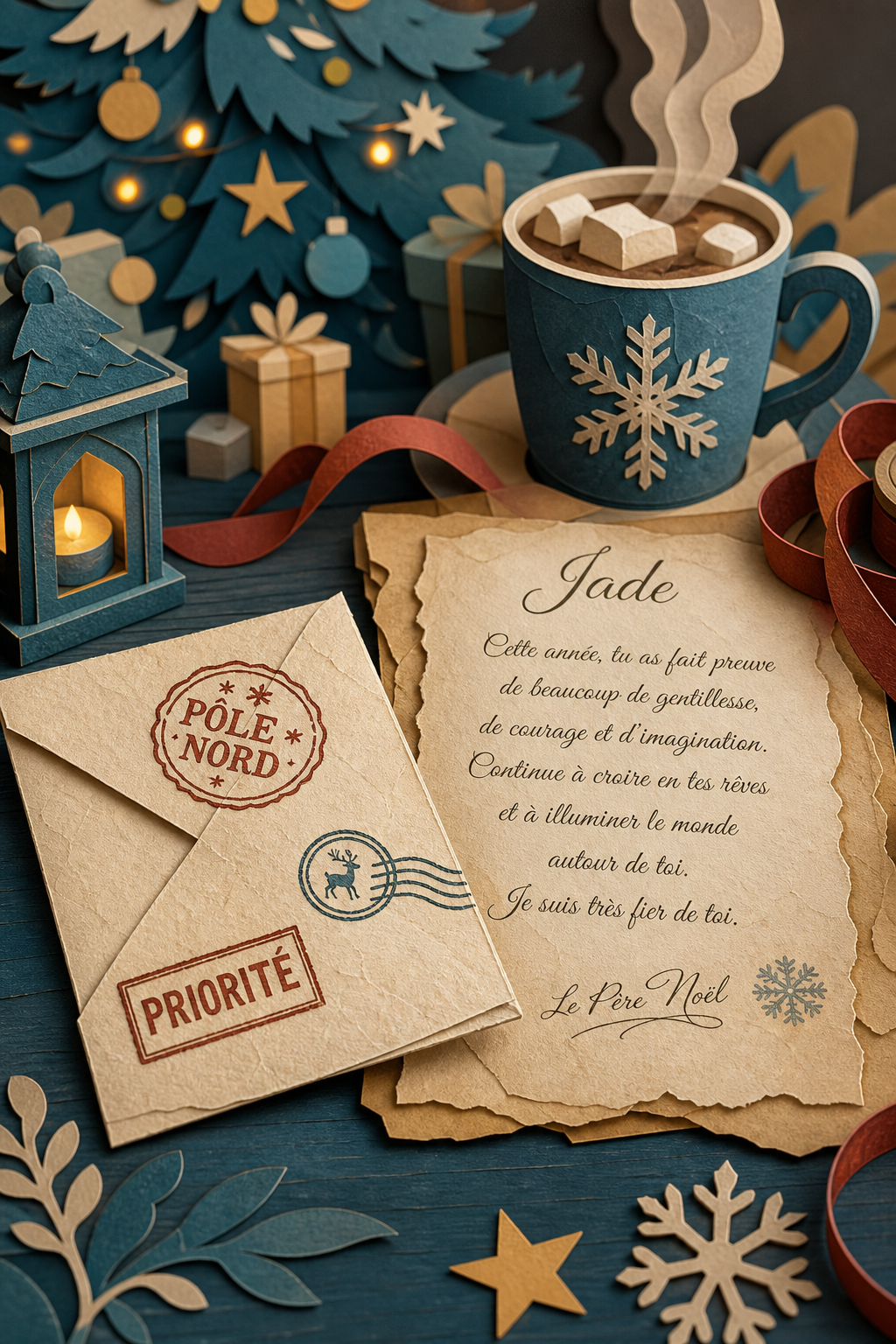 Lettre du père noël personnalisée gratuite à imprimer sur table de Noël