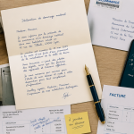 modèle de lettre déclaration de dommage matériel sur bureau avec photos et factures