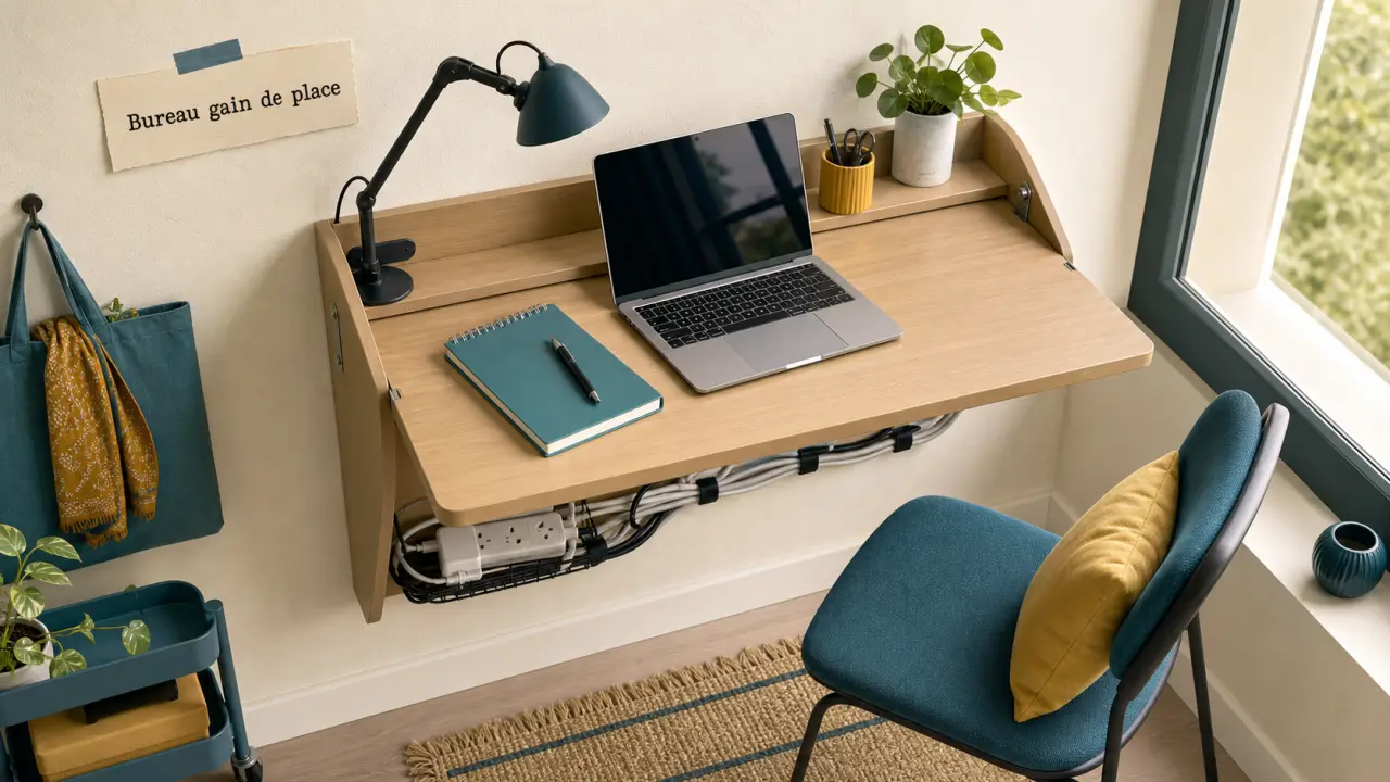 Aménager un bureau dans un petit espace : bureau mural rabattable près de la fenêtre