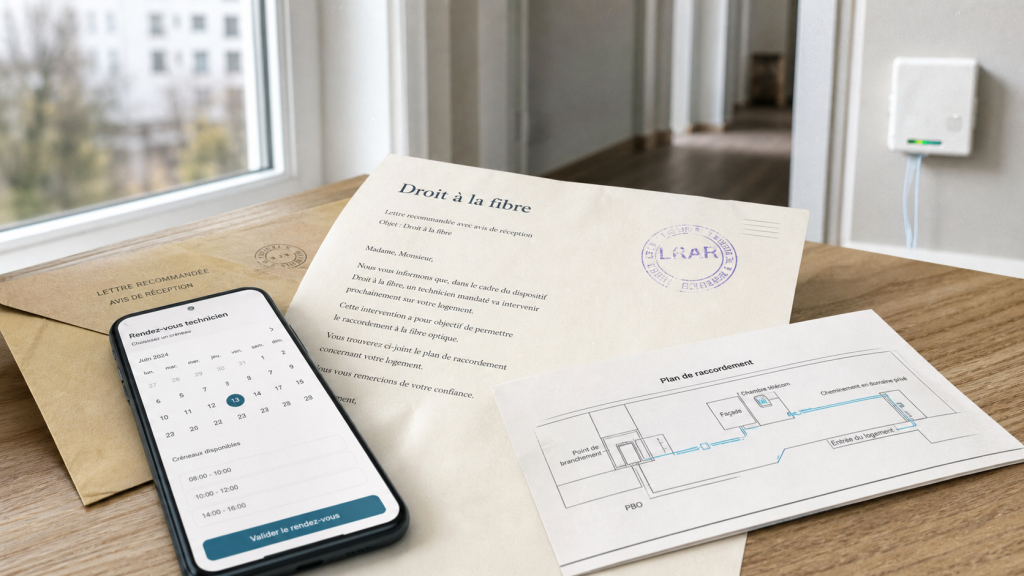 Autorisation installation fibre optique locataire : lettre LRAR et rendez-vous technicien