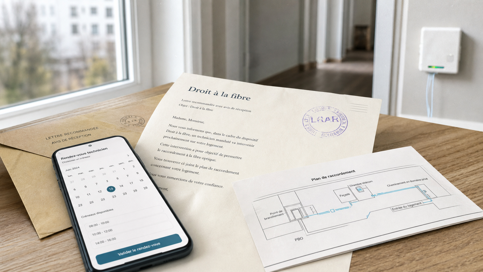 Autorisation installation fibre optique locataire : lettre LRAR et rendez-vous technicien