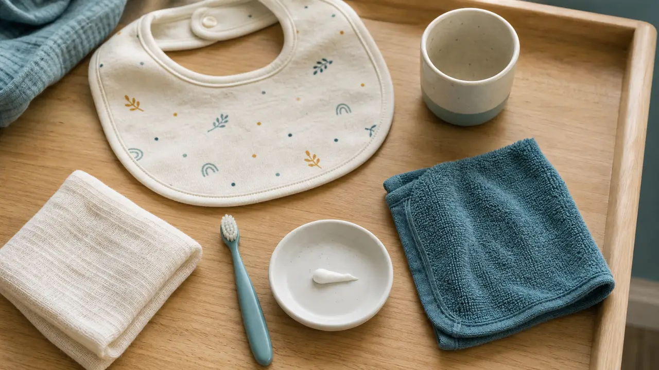 Bébé brossage dent : brosse à poils souples et dentifrice fluoré